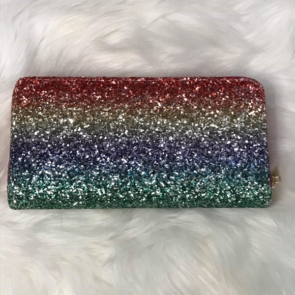 MULTI COLOR OMBRE GLITTER SINGLE ZIPPER WALLET - Picture 2 of 5